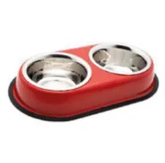 BOL DOUBLE ANTIDÉRAPANT EN INOX 2X450 ML COULEURS ASS.