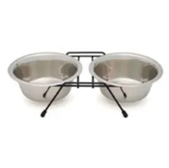 SUPPORT DOUBLE AVEC BOLS EN INOX 2X900 ML